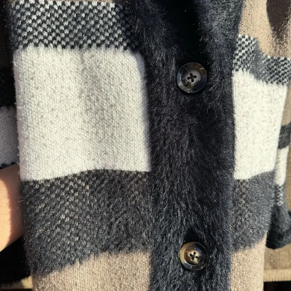 Anthropologie Current Air Cardigan Sweater Womens Size XS Brown Black Wool